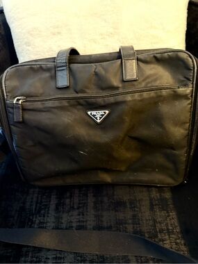 Prada Black Nylon Laptop Briefcase with Top Handles